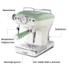 Ariete 1389 Vintage Espresso Coffee Machine - Espresso coffee machine for ground coffee or ESE pods, in a pastel green colour