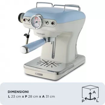 Ariete 1389 Vintage Espresso Coffee Machine - Espresso coffee machine for ground coffee or ESE pods, in a pastel blue colour