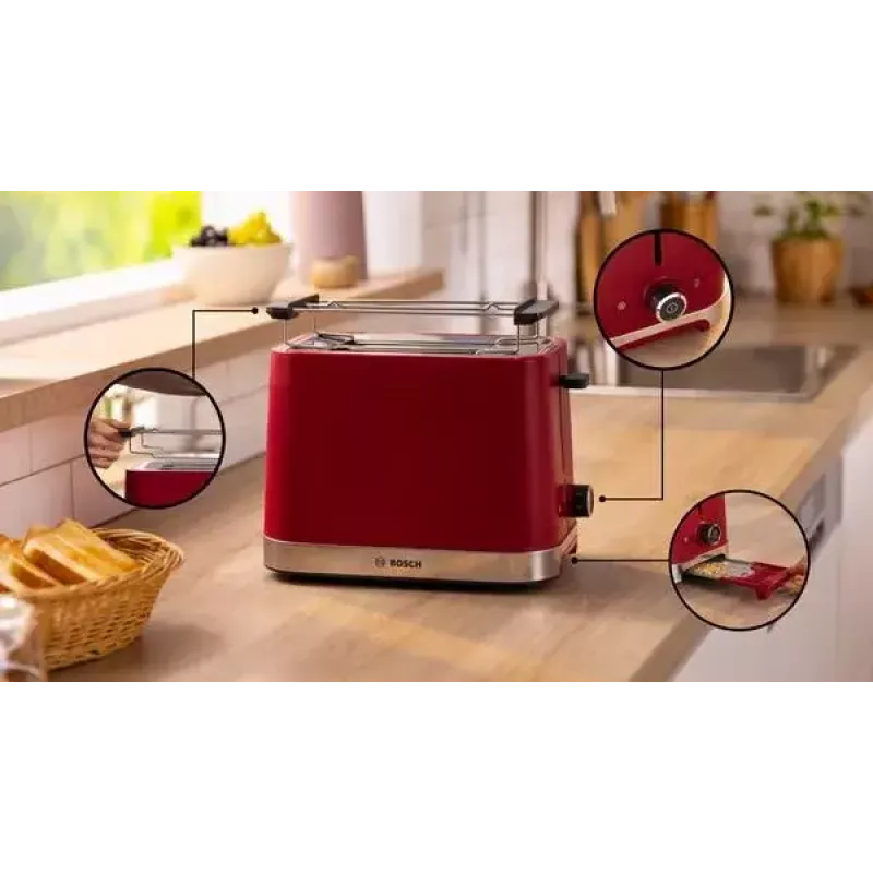 Toaster Bosch TAT4M224 2 slice 950 W Red Stainless Steel