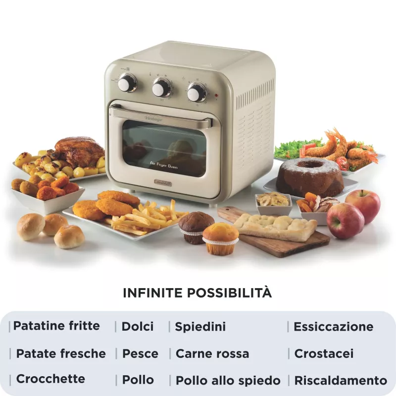 Ariete 4632 Air fryer and oven Vintage, 1400W, 2in1, Capacity 16L, Accessories included, Timer 60 minutes, Double glass, Beige