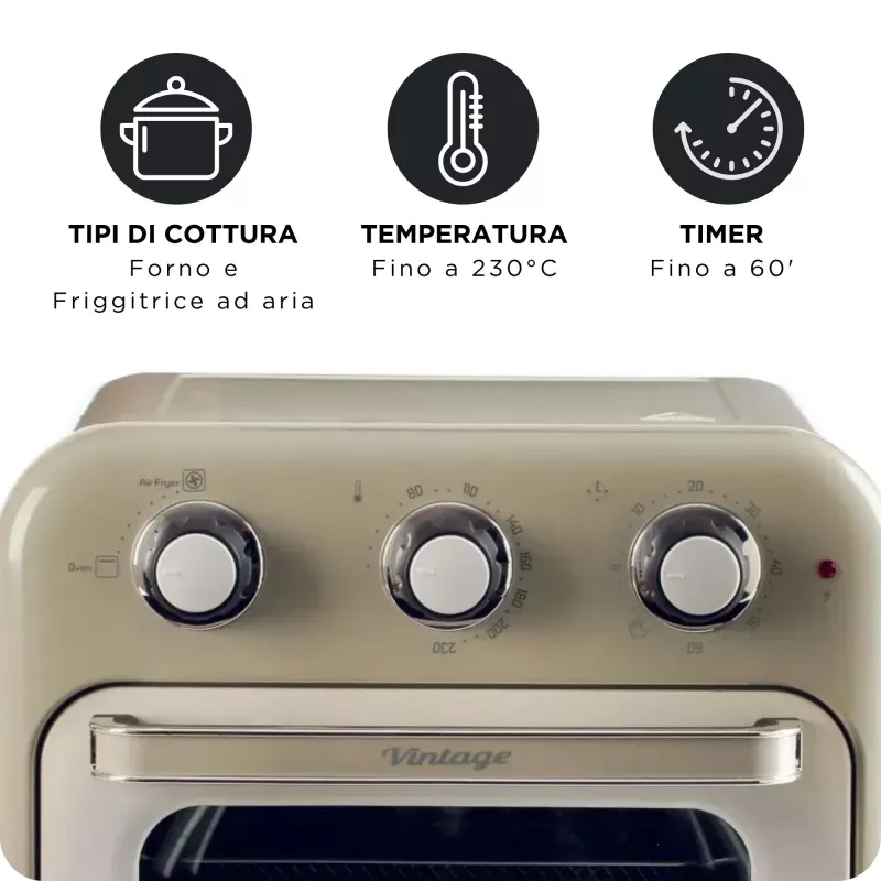 Ariete 4632 Air fryer and oven Vintage, 1400W, 2in1, Capacity 16L, Accessories included, Timer 60 minutes, Double glass, Beige