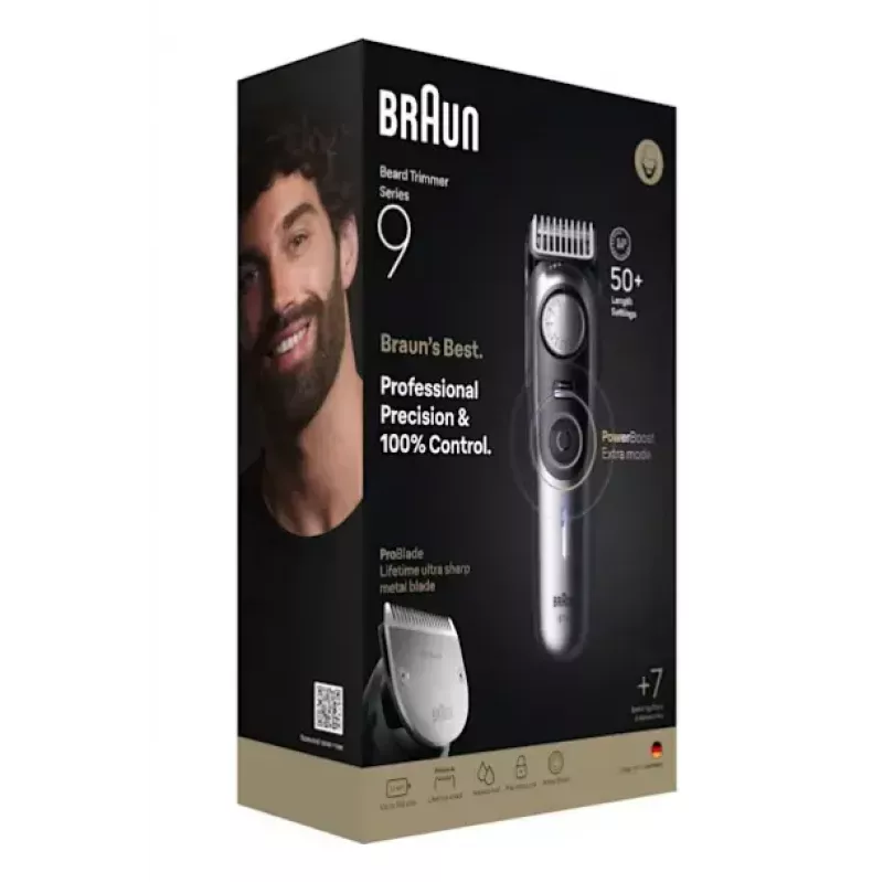 Braun BeardTrimmer 9 BT9520 beard trimmer Battery 52 2 cm Wet & Dry Black, Grey