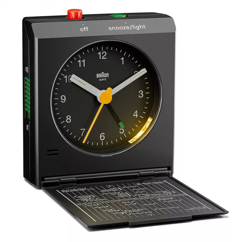 Alarm Clock BRAUN BC 05 B Quartz Foldable Black — compact travel alarm with quartz movement