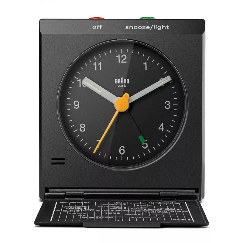 Alarm Clock BRAUN BC 05 B Quartz Foldable Black — compact travel alarm with quartz movement