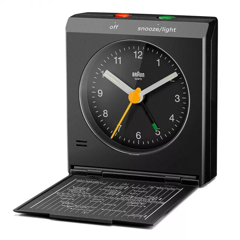 Alarm Clock BRAUN BC 05 B Quartz Foldable Black — compact travel alarm with quartz movement