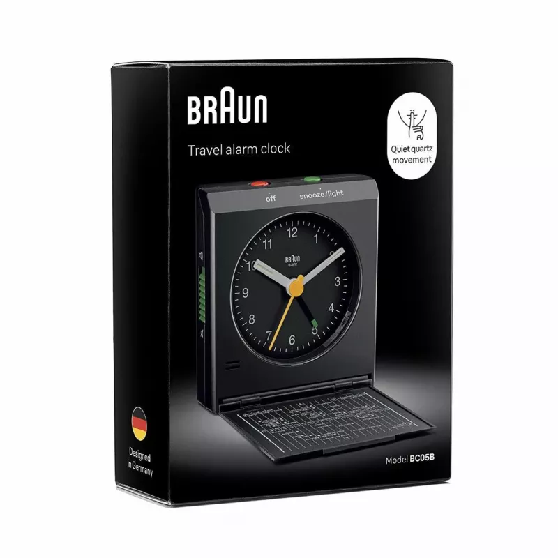 Alarm Clock BRAUN BC 05 B Quartz Foldable Black — compact travel alarm with quartz movement