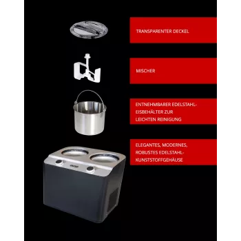 Unold Doppio Compressor ice cream maker 2.4 L 250 W Black, Satin steel