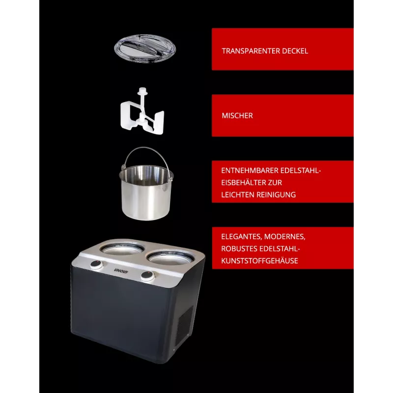 Unold Doppio Compressor ice cream maker 2.4 L 250 W Black, Satin steel