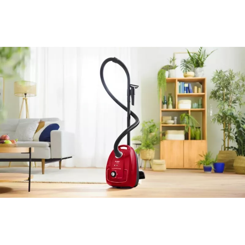Drum vacuum Bosch Serie 4 BGD38RD1H, 600 W, 4 L dust bag, dry cleaning, red