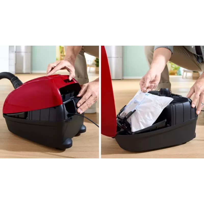 Drum vacuum Bosch Serie 4 BGD38RD1H, 600 W, 4 L dust bag, dry cleaning, red