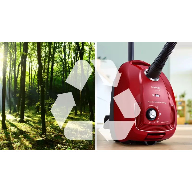 Drum vacuum Bosch Serie 4 BGD38RD1H, 600 W, 4 L dust bag, dry cleaning, red