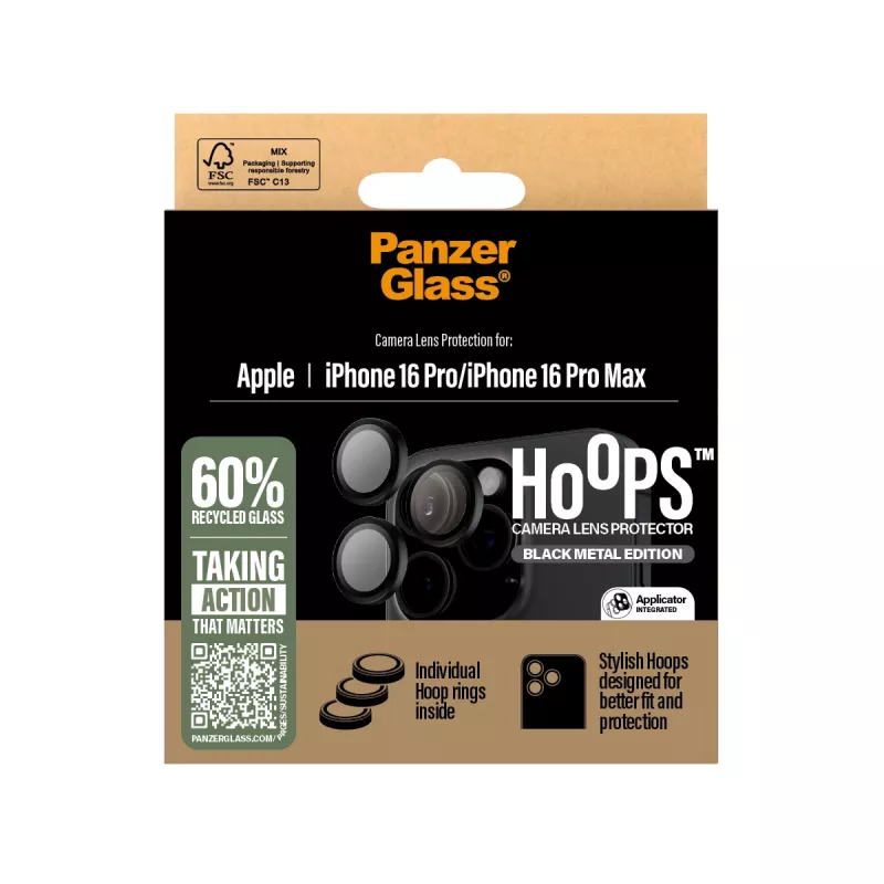 PanzerGlass ® Hoops® Camera Lens Protector Black iPhone 16 Pro | 16 Pro Max