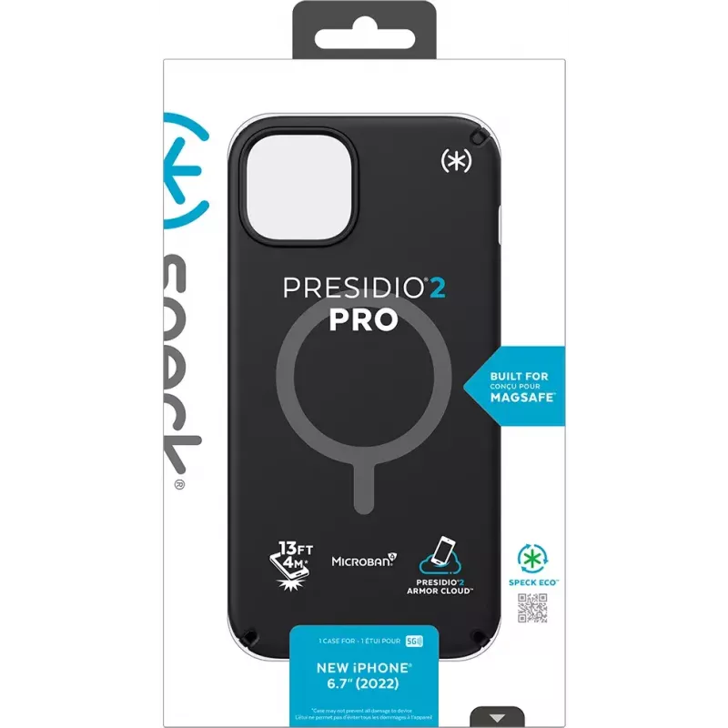 Speck Presidio2 Pro + MS Apple iPhone 14 Plus/15 Plus Black - with Microban Rugged Case