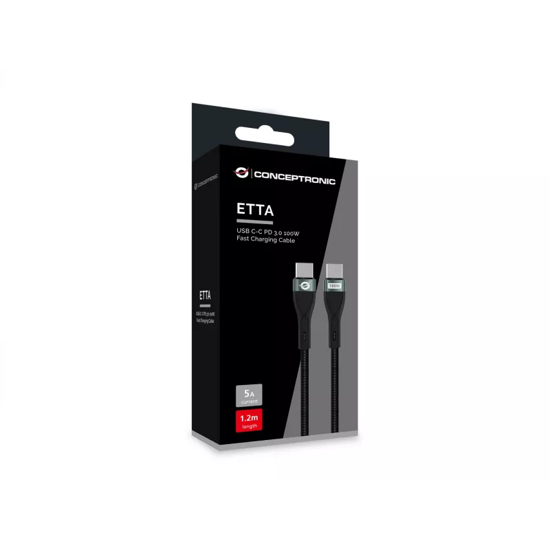 Conceptronic ETTA01B12 USB C-C PD 3.0 100W Fast Charging Cable 1.2M, 20V 5A, 480Mbps, E-Mark