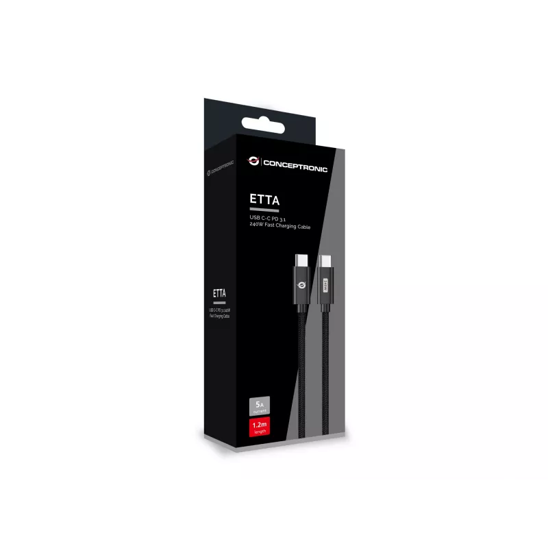 Conceptronic ETTA03B12 USB C-C PD 3.1 240W Fast Charging Cable 1.2M, 48V 5A, 480Mbps, E-Mark
