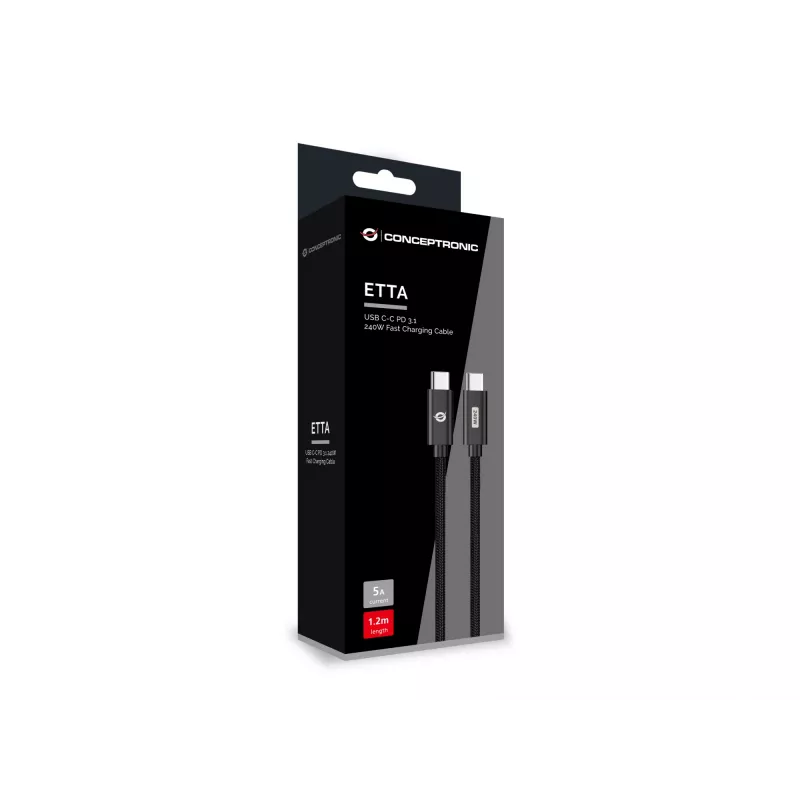 Conceptronic ETTA03B20 USB C-C PD 3.1 240W Fast Charging Cable 2M, 48V 5A, 480Mbps, E-Mark