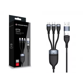 Conceptronic ETTA05B15 USB 3-in-1 PD 3.0 60W Charging Cable 1.5M, 20V 3A, 480Mbps