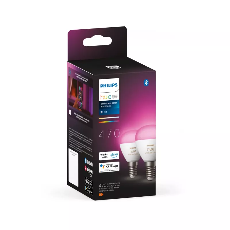 Philips Hue White and colour ambience Lustre – E14 smart bulb – (2-pack)