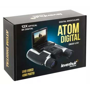 Binoculars Levenhuk Atom DB20 with 20× magnification and built-in 2 MP camera, LCD display