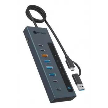 RAIDSONIC ICY BOX 9-in-1 hub with Power Delivery, USB 3.2 Gen 2 Type-C/Type-A host, aluminium, blue