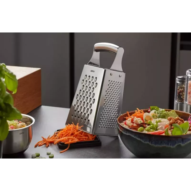 Stainless steel grater GEFU GRATO G-89562 — square design, stainless steel construction