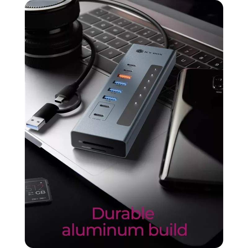ICY BOX 11-in-1 USB Type-C hub with card reader and PD