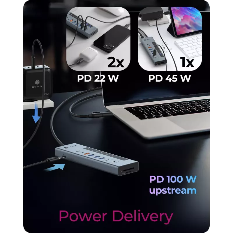 ICY BOX 11-in-1 USB Type-C hub with card reader and PD