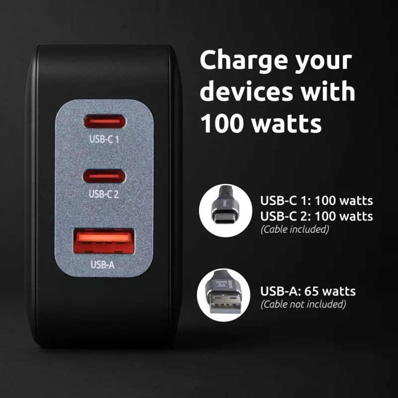 Power Adapter Intenso W100ACC+C520C 100W Fast Charging GaN Black