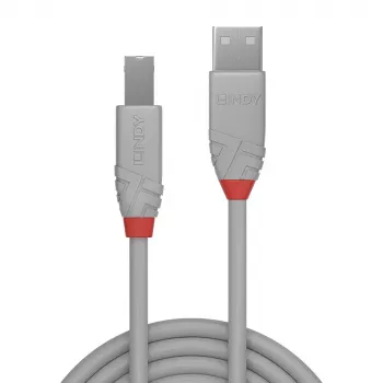 Lindy 2m USB 2.0 Type A to B Cable, Anthra Line, Grey, 2 m, USB A, USB B, USB 2.0, 0.48 Gbit/s, Grey