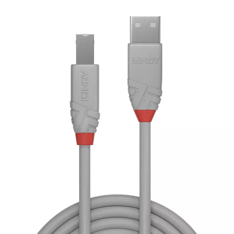 Lindy 2m USB 2.0 Type A to B Cable, Anthra Line, Grey, 2 m, USB A, USB B, USB 2.0, 0.48 Gbit/s, Grey