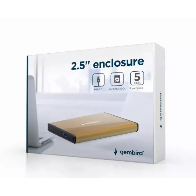 HDD enclosure Gembird EE2-U3S-3-GL for 2.5 inch SATA drives, single-bay, USB 3.0, gold