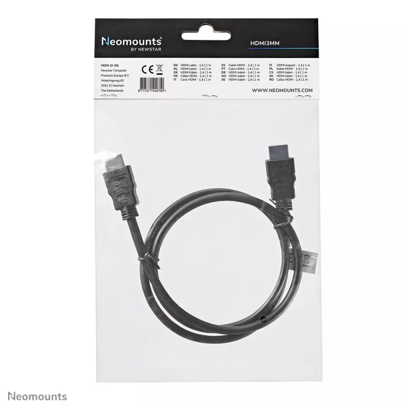 Neomounts HDMI3MM HDMI cable - 1 metres, 1 m, HDMI Type A (Standard), HDMI Type A (Standard), 10.2 Gbit/s, Black