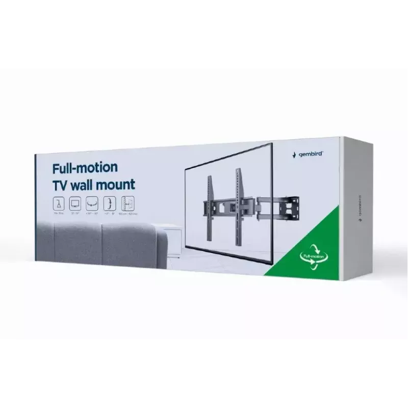 TV wall mount Gembird WM-55ST-03 for 32–55 inch screens, VESA up to 400x400, tilt -18°/5°, swivel ±90°, max load 35 kg, black