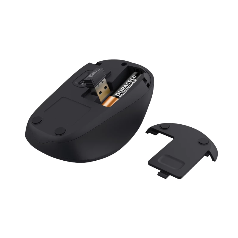 Trust Yvi+ Silent Wireless Mouse, Right-hand, Optical, RF Wireless, 1600 DPI, Black