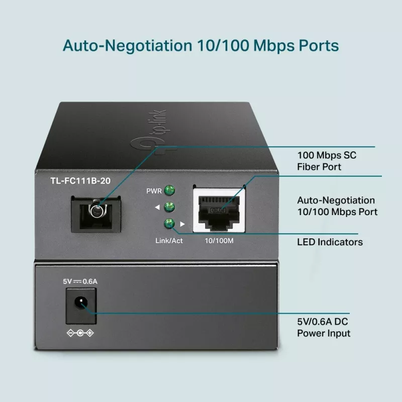 TP-Link 10/100 Mbps RJ45 to 100 Mbps Single-mode SC WDM Bi-Directional Fiber Converter
