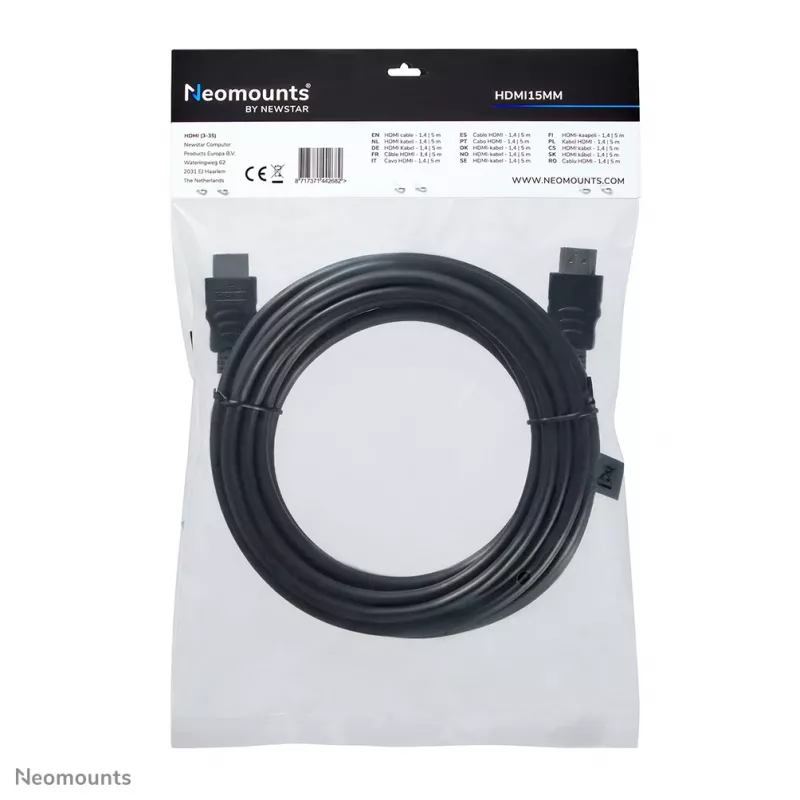 Neomounts HDMI15MM HDMI cable - 5 metres, 5 m, HDMI Type A (Standard), HDMI Type A (Standard), 10.2 Gbit/s, Black
