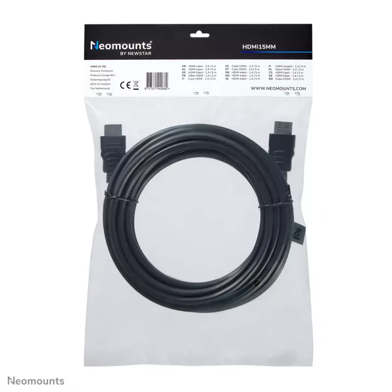 Neomounts HDMI15MM HDMI cable - 5 metres, 5 m, HDMI Type A (Standard), HDMI Type A (Standard), 10.2 Gbit/s, Black