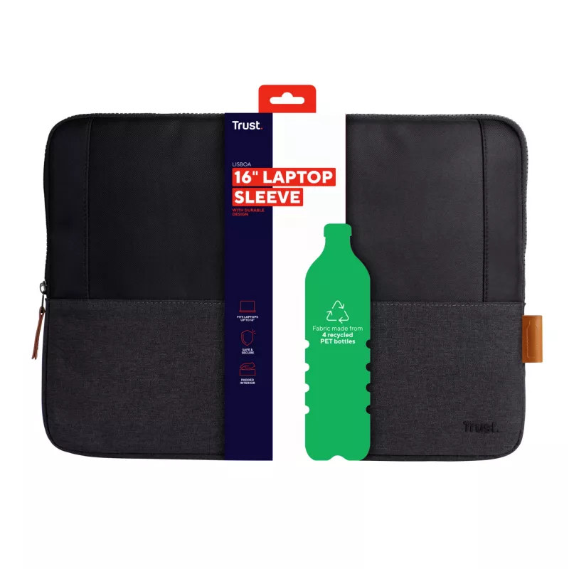 Sleeve case TRUST Lisboa 40.6 cm 16 inch Black Lightweight Monochrome