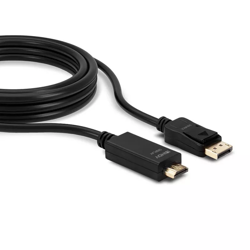 Lindy 5m DisplayPort to HDMI 10.2G Cable, 5 m, DisplayPort, HDMI Type A (Standard), Male, Male, 3840 x 2160 pixels