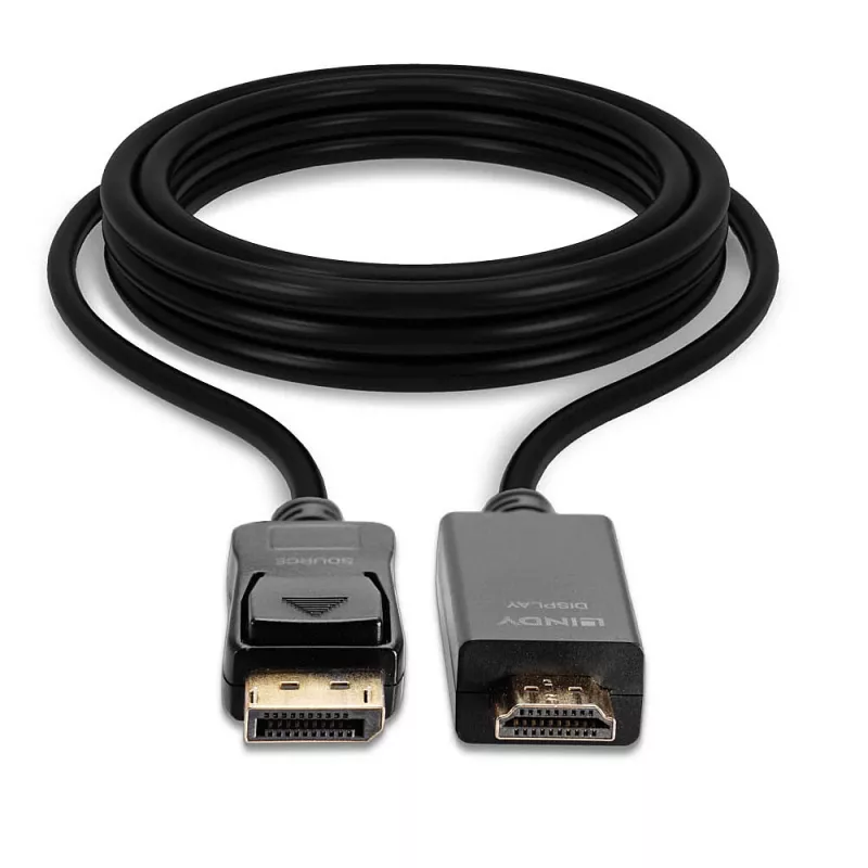 Lindy 5m DisplayPort to HDMI 10.2G Cable, 5 m, DisplayPort, HDMI Type A (Standard), Male, Male, 3840 x 2160 pixels