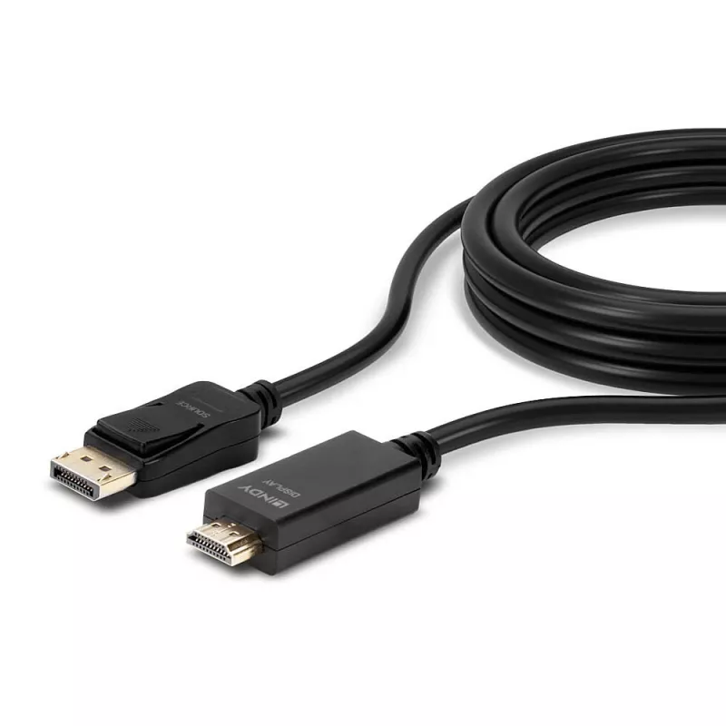 Lindy 5m DisplayPort to HDMI 10.2G Cable, 5 m, DisplayPort, HDMI Type A (Standard), Male, Male, 3840 x 2160 pixels