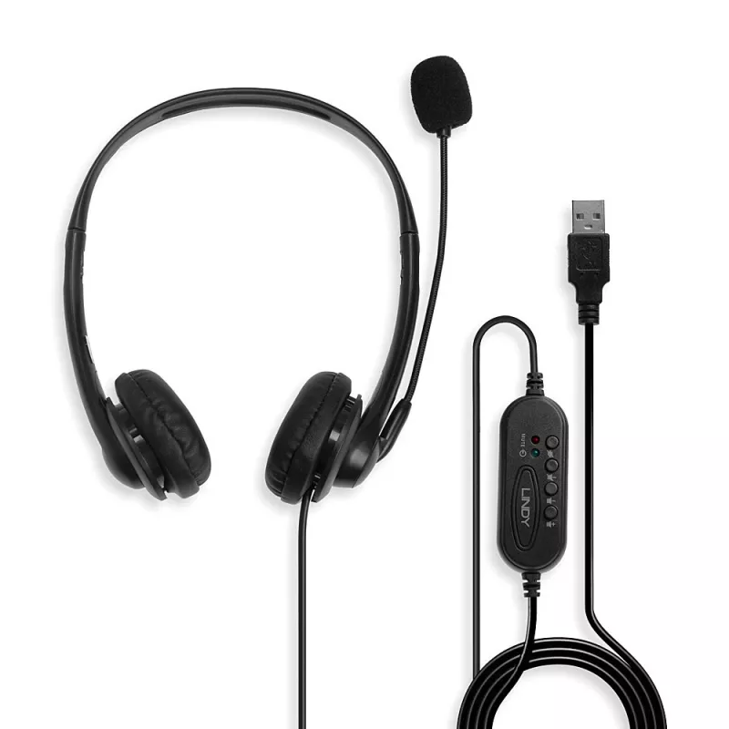 Headset Lindy USB Type A Wired Headset with In-Line Control