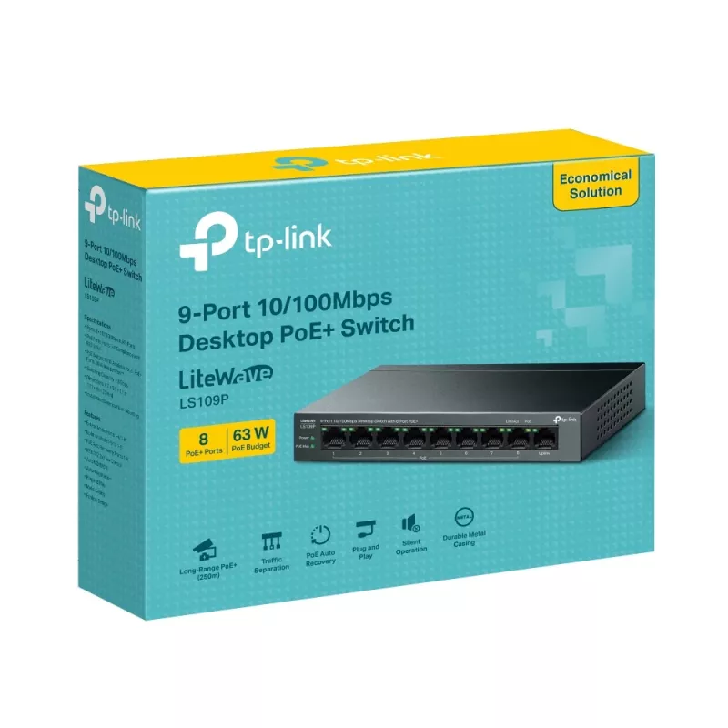 TP-Link LiteWave LS109P network switch Unmanaged Fast Ethernet (10/100) Power over Ethernet (PoE) Black