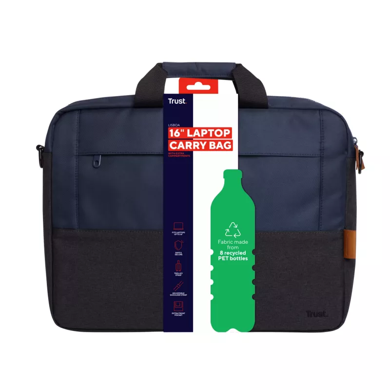 Briefcase Trust Lisboa 40.6 cm 16 inch Blue 2 compartments