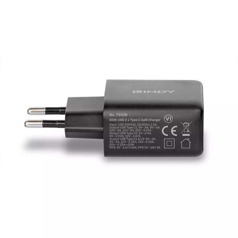 Lindy 65W USB 2 x Type C GaN Charger 73438