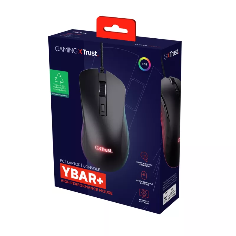 Trust GXT924 YBAR+ mouse Gaming Right-hand USB Type-A Optical 25600 DPI