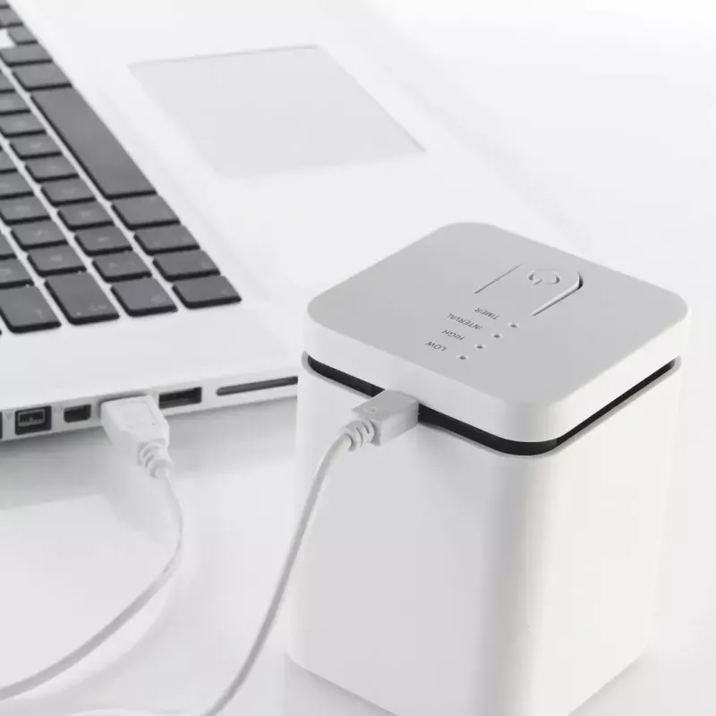 Evaporative aroma diffuser Stylies ELARAGREY for up to 25 m² — AC / battery / USB, 2 h timer, 1.3 W, 74×74×100 mm, grey