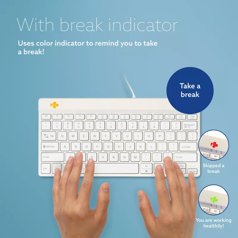 R-Go Tools Ergonomic keyboard R-Go Compact Break, compact keyboard with break software, QWERTY (US), wired, white