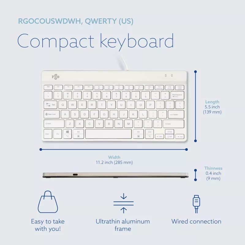 R-Go Tools Ergonomic keyboard R-Go Compact Break, compact keyboard with break software, QWERTY (US), wired, white