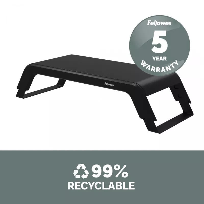 Fellowes Computer Monitor Stand with 3 Height Adjustments - Hana LT Monitor Riser - Ergonomic Adjustable Monitor Stand for Computers - Max Weight 22.6KG - Black